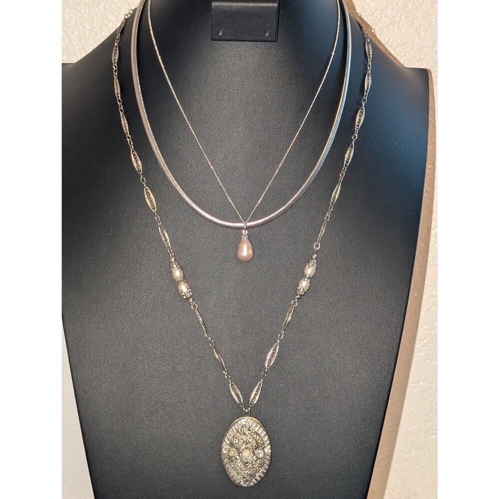 Lot of Three Silver Tone Necklaces --Avon & Unbranded